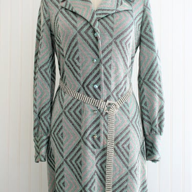 1970s - Silver Metalic Knit - Shirt Dress - Cocktail - Party Dress - by Kimberly 