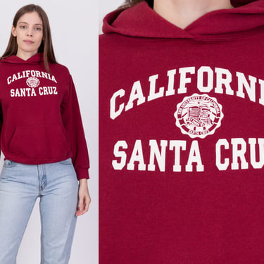90s University Of California Santa Cruz Cropped Hoodie - Extra Small | Vintage Hooded College Sweatshirt 