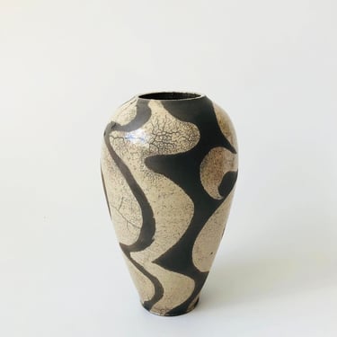 Abstract Two Toned Raku Pottery Vase 