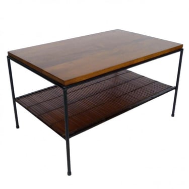 1950s Paul McCobb Side Table With Split Reed Shelf