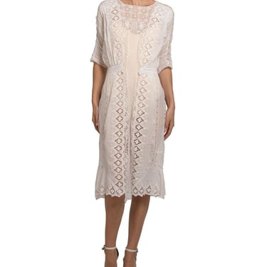 Edwardian White Hand Embroidered Organic Cotton Victorian Lace Tea Dress 