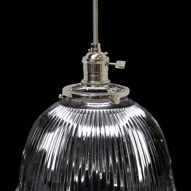 Custom 1920s Clear Holophane 6.875 in. Glass Pendant Light