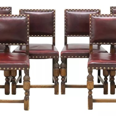 Armchairs & Side, Jacobean, Set of 6, English, Oak, Leather, Vintage / Antique!