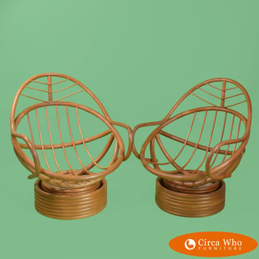 Pair of Rattan Papasan Leaf Chairs