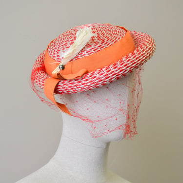 1950s Adele Claire Red and White Straw Hat 