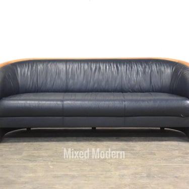 Blue Leather Ekornes Stressless Teak Sofa 