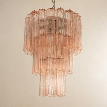 Pendant chandelier Ø50 cm Made in Italy Cipria Pink Murano glass tubes, vintage style design chandelier 