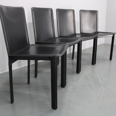 1980s Set of Four Dining Chairs in Leather in Matteo Grassi Style, Italy 