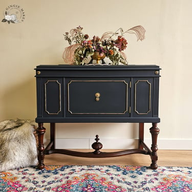 Jacobean Navy and Gold Petite Server/Accent Table ***please read ENTIRE listing prior to purchasing SHIPPING is NOT free 