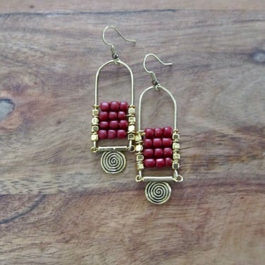 Red and gold ethnic earrings 