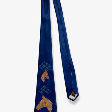 Vintage 1940s Hand Painted HORSE Neck Tie ~ Western ~ Rockabilly ~ VLV ~ Crosley Cravat 