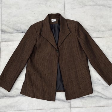 Vintage Kasper Blazer Brown Black Print One Button Cape Womens 14 Artsy 