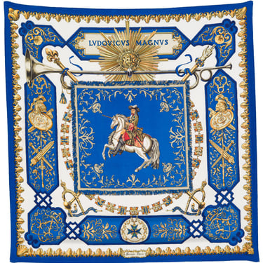 Hermès 1963 "Lvdovicvs Magnvs" by Francoise De La Perriere Vintage Silk Twill Scarf 
