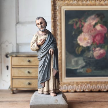 Antique Santos statue figurine glass eyes polychrome 