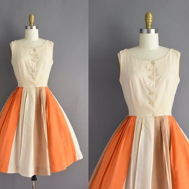 1950s dress | Adorable Color-block Full Skirt Shirtwaist Dress | Small | 50s vintage dress 