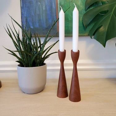 Vintage Danish Modern Teak Candleholder Set 