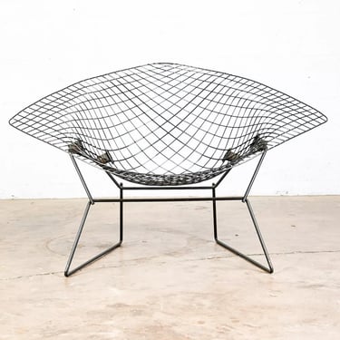 Mid Century Modern Lounge Diamond Chair Harry Bertoia Knoll Black Large Mcm LG