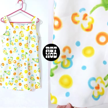 Cute Vintage 90s 00s White Yellow Orange Flower Mini Club Kid Dress 