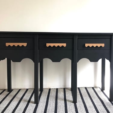 SHIPPING NOT FREE-Vintage black console table with 3 drawers 