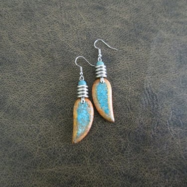 Mosaic imperial jasper earrings, blue and orange 2 
