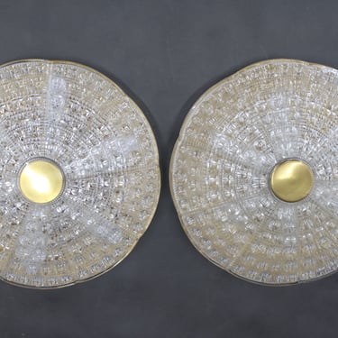 1970s Carl Fagerlund Pair of Brass and Glass Ceiling Lamps, Sweden 