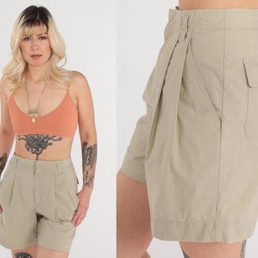 90s Khaki Shorts Pleated Trouser Shorts Tan Shorts Baggy High Waisted Shorts Vintage 1990s Small 4 Petite 