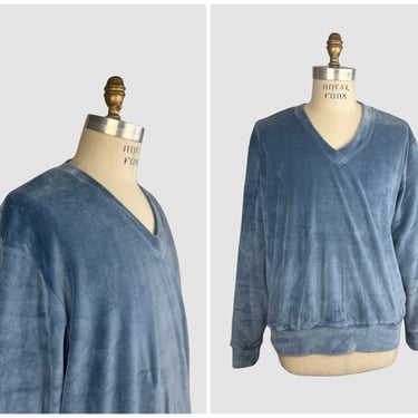 MARTINI Vintage 70s Deadstock Blue Cotton Velour Sweater | 1970s Dead Stock  Shirt Top | Hippie  Disco Streetwear | Mens Size X-Large 