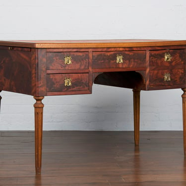 19th Century French Louis XVI Style Provincial Mahogany Writing Desk W/ Red Leather Top 