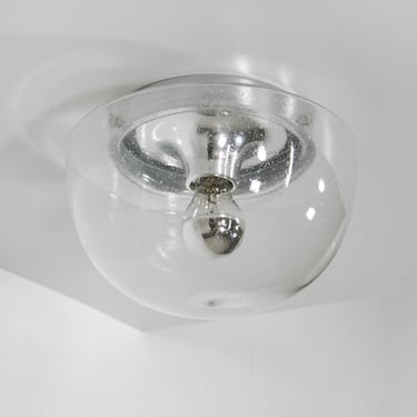 Vintage Glashütte Limburg Bubble Glass Dome Flush Mount Ceiling Lamp Pulegoso Retro Mid Century Modern Large Round Chrome Translucent Bubbly 