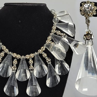 1950s Lucite Jewelry / Chandelier Lucite and Rhinestone Necklace & Earring Set 