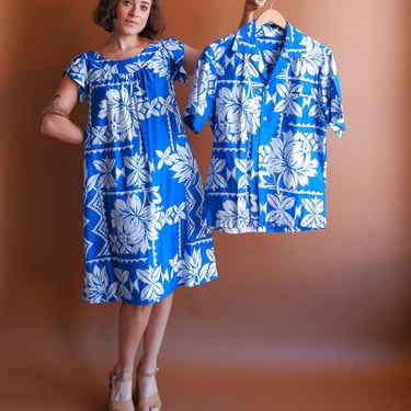 Vintage 70s Hawaiian Honeymoon Set/ 1970s His and Hers Matching Tiki Outfits/ Size Medium 