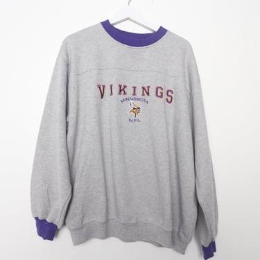 Vintage heather gray Minnesota VIKINGs sweatshirt Ringer style purple accent NFL---size Large 