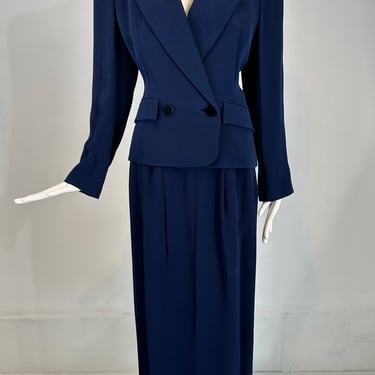 Yves Saint Laurent Rive Gauche 1990s Navy Blue Gabardine Jacket & Maxi Skirt 42