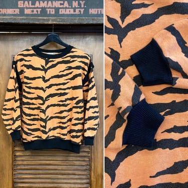 Vintage 1980’s Tiger Stripe New Wave Orange x Black Sweatshirt, 80’s Fashion, Vintage Clothing 