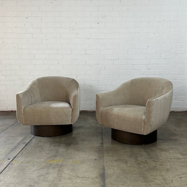 Plinth Base Barrel Lounge Chairs- Pair 
