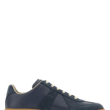 Maison Margiela Man Blue Leather And Suede Replica Sneakers