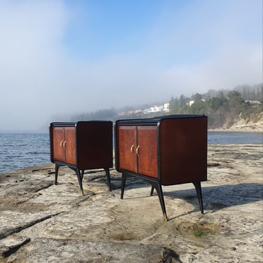 1 of 2 Mid-century nightstands / Italian design / 50s / wood / metal / glass 