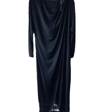 90s Vintage Michael Maiello Pat Richards Black High Neck Formal Beaded Dress 