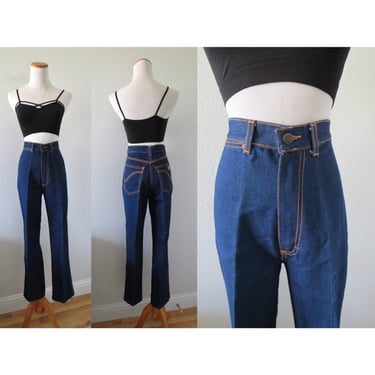 Vintage 80s Jeans - Women's High Waisted Gitano Denim Pants - Dark Blue Wash - Tapered Leg - Size Medium 28