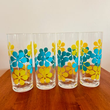 Blue and Yellow Flower Power Acrylic Highball Glasses