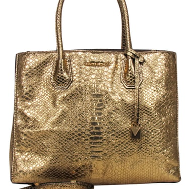 Michael Kors - Gold Metallic Croc Embossed Leather Satchel Bag