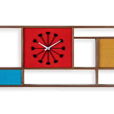 Mid-Century Mondrian Style Walnut Wall Clock 