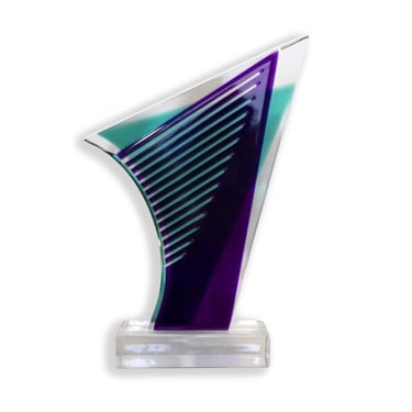 Shlomi Haziza Lucite Purple and Turquoise Abstract Sculpture Contemporary Modern 