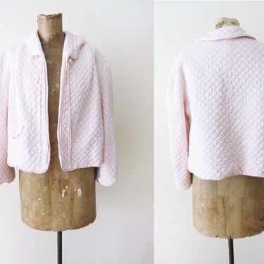 Vintage 50s Quilted Satin Bed Jacket M - 1950s Pale Pink Barbizon Womens Lingerie Cover Up - Boudoir Rockabilly Pin Up Clothing 