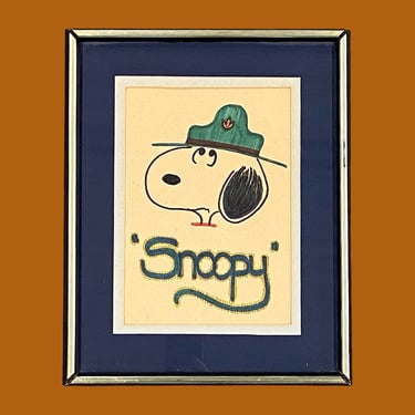 Vintage Snoopy Drawing 1980s Retro Size 15x12 + Colored Marker + Cartoon Character + Charlie Brown + Peanuts + Charles Schultz + Wall Decor 