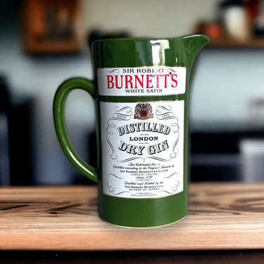 Vintage Burnett's Distilled Dry Gin Ceramic Water Pitcher Whiskey Pitcher Barware 