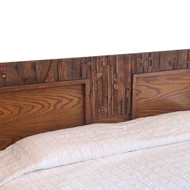 Paul Evans Style Brutalist King Bed Headboard by Lane, 1970s