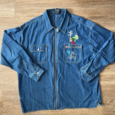 Warner Bros Studio Looney Tunes Denim Embroidered button up Shirt Marvin The Martian Men’s XL 
