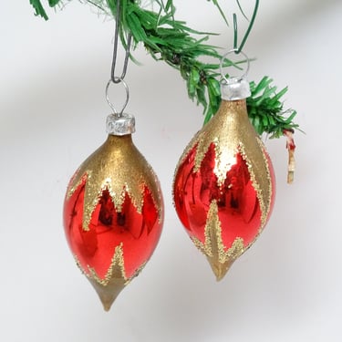 2 Vintage Glittered Glass Christmas Tree Ornaments,  Holiday Decor 