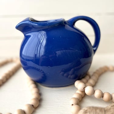 Vintage Blue Pitcher Pottery USA, Blue Midcentury Pitcher, Small Tilted Ball Pitcher, Creamer Pitcher 